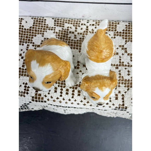 Homeco Puppies Dogs Spaniels #1407 White & Brown Porcelain Bisque Set of 2 - Picture 7 of 10